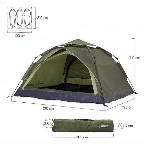 Where Tomorrow Doppel Otomatik Çadır-YEŞİL - Resim 3