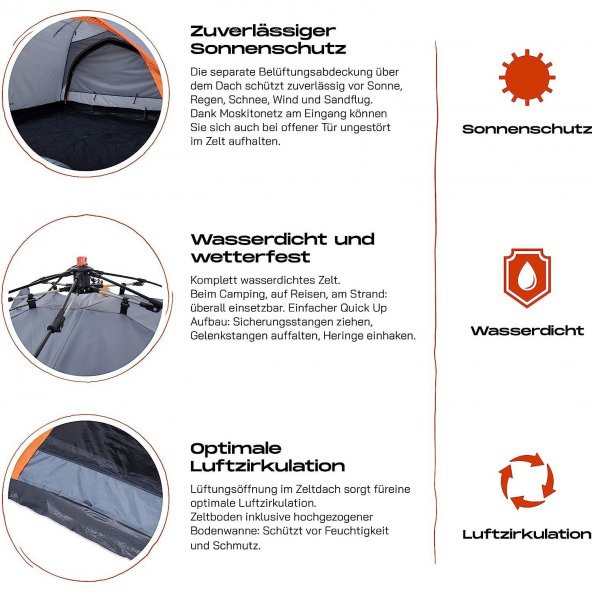 Where Tomorrow Doppel Otomatik Çadır-GRİ - Resim 4