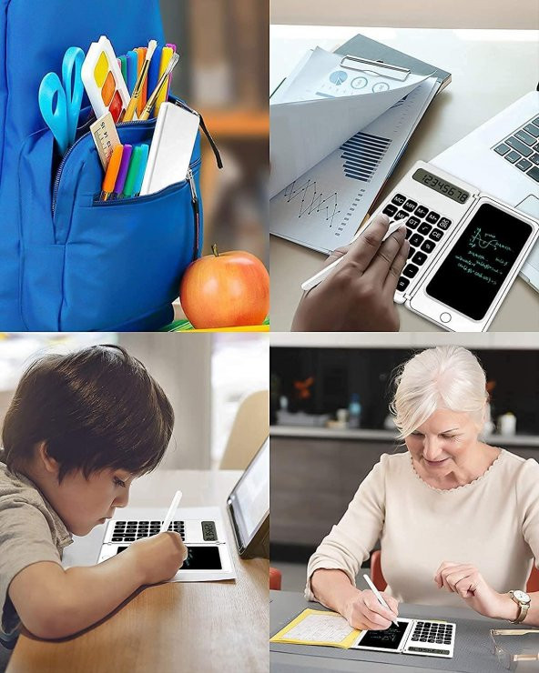 Valkyrie C5 Dijital Çizim Ekranlı Bilimsel Fonksiyonlu E-Writer Hesap Makinesi Katlanabilir Sessiz Tuşlu Beyaz - 5