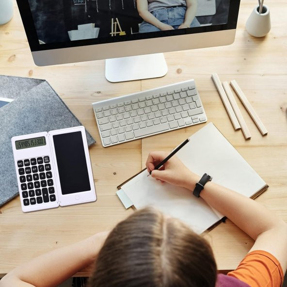 Valkyrie C5 Dijital Çizim Ekranlı Bilimsel Fonksiyonlu E-Writer Hesap Makinesi Katlanabilir Sessiz Tuşlu Beyaz - 9