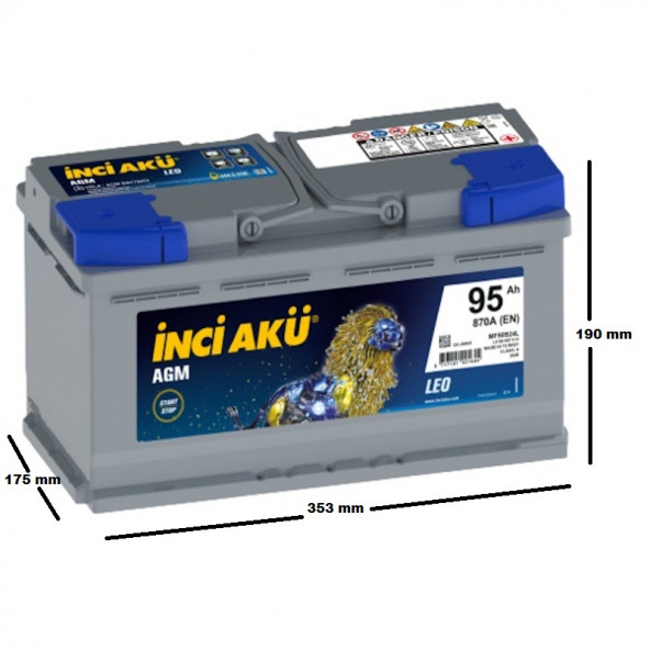 İnci Agm Leo 12 V 95 Ah 870 A(EN) Start-Stop Akü - 2