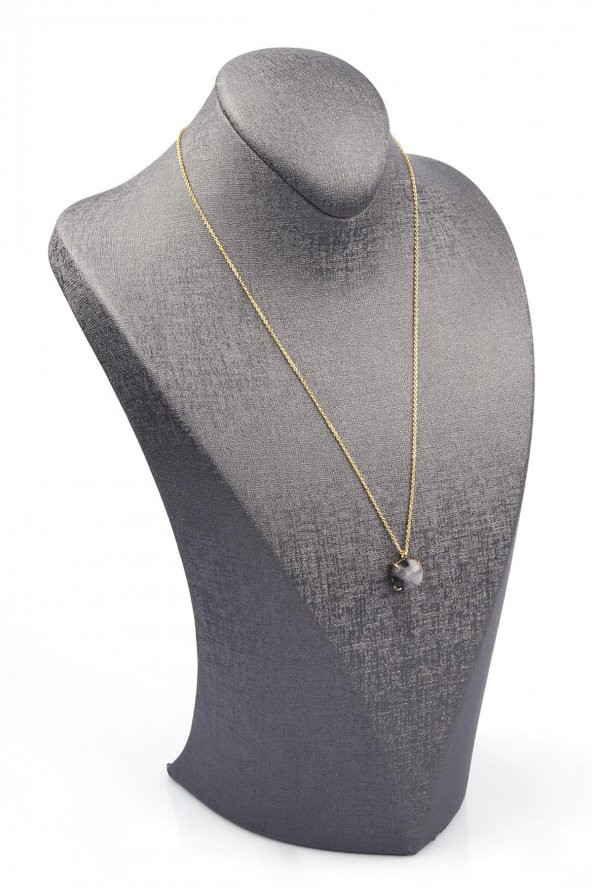 Rutil Kuvars Doğal Taş Gold Renkli Kolye - Resim 2