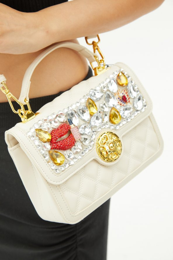 İthal Taş Aksesuarlı Çanta - 3