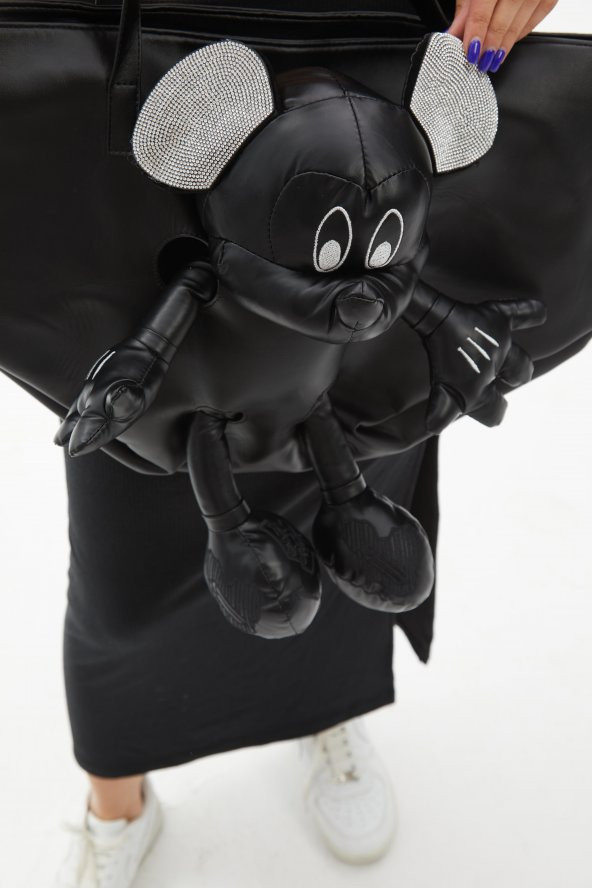 İthal Mickey Mouse Büyük Boy Siyah Çanta - 5