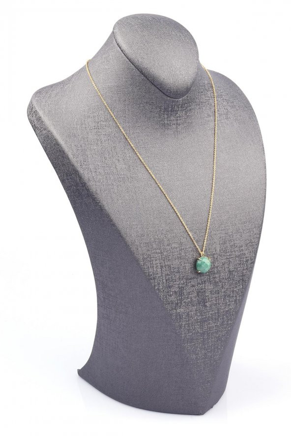 Amazonit Doğal Taş Gold Renkli Kolye - Resim 2