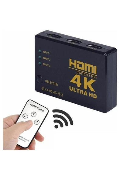 HDMI Çoklayıcı 3 Port 4K Kumandalı Ultra Hd HDMI Switch Splitter - 5