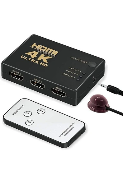 HDMI Çoklayıcı 3 Port 4K Kumandalı Ultra Hd HDMI Switch Splitter