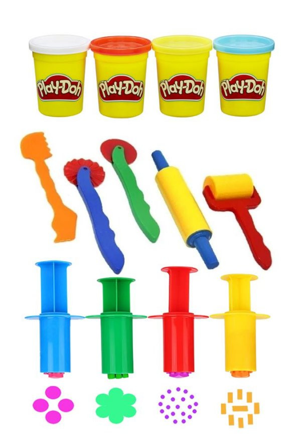 4 lü Oyun Hamuru Kalıbı Merdane Silindir Kesici ve Enjektör Seti 9 Parça 1 Paket Okul Kreş Ana Sınıfı Etkinlik Okul Öncesi - 11