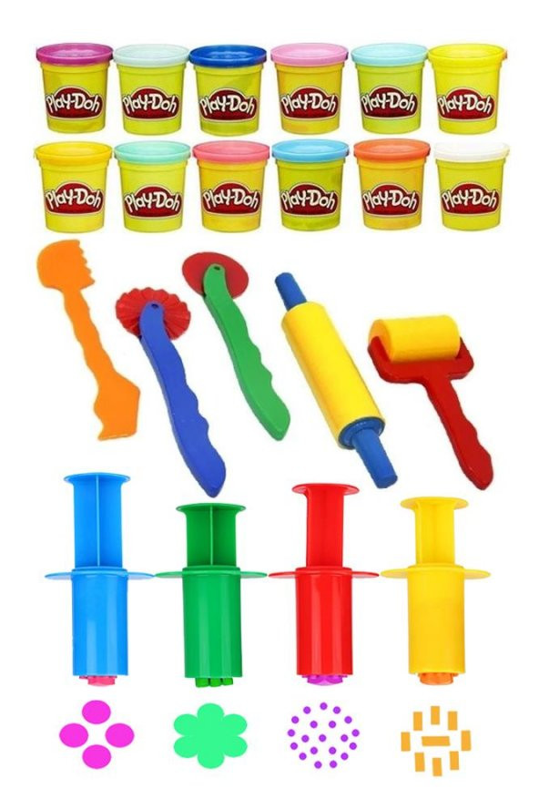 12 Renk Oyun Hamuru Kalıbı Merdane Silindir Kesici ve Enjektör Seti 21 Parça 1 Paket Okul Kreş Ana Sınıfı Etkinlik Okul Öncesi