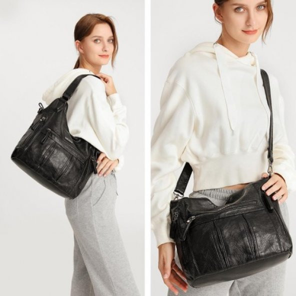 Barcelona Yıkama Deri Omuz Askılı Kadın Çantası 21-K Barcelona 1837 - Resim 4