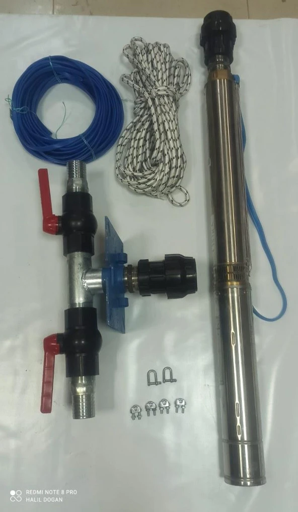 4SDM4/24 3 HP ALARKO 15 MT YASSI KABLOLU VE 30 MT HALATLI ÇİFT VANALI AKITMA BAŞLIKLI TRİFAZE TAKIM DALGIÇ POMPA