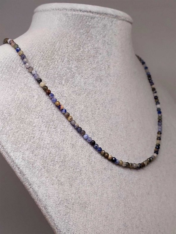 Sodalit Taşı 3mm 1000 Ayar Gümüş İpli Kolye (Sabit Klipsli) (41300) ürün görseli