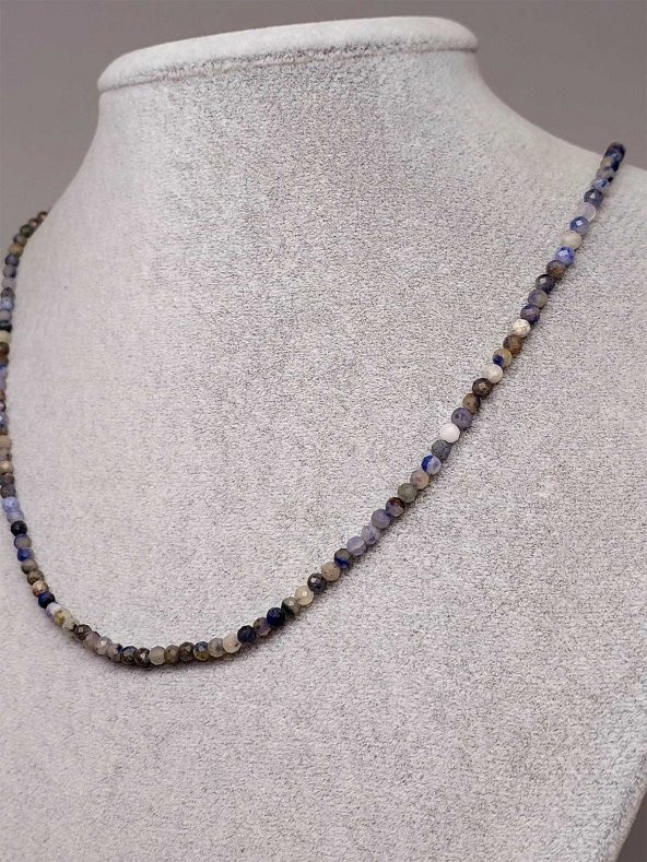 Sodalit Taşı 3mm 1000 Ayar Gümüş İpli Kolye (Sabit Klipsli) (41300) - Resim 2