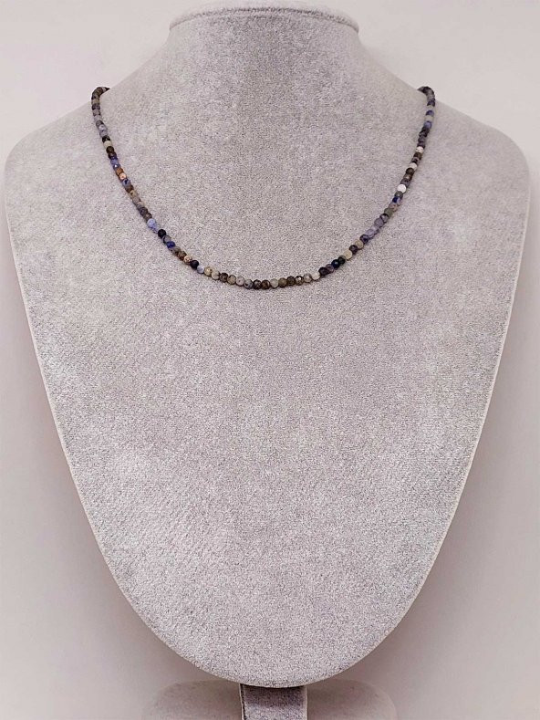 Sodalit Taşı 3mm 1000 Ayar Gümüş İpli Kolye (Sabit Klipsli) (41300) - Resim 3