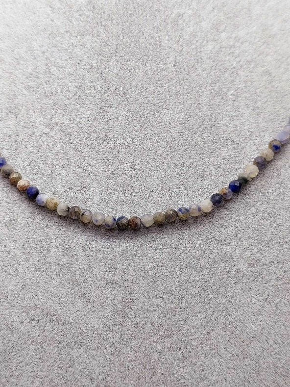 Sodalit Taşı 3mm 1000 Ayar Gümüş İpli Kolye (Sabit Klipsli) (41300) - Resim 4