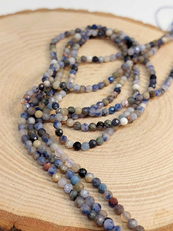 Sodalit Taşı 3mm 1000 Ayar Gümüş İpli Kolye (Sabit Klipsli) (41300) - Resim 7