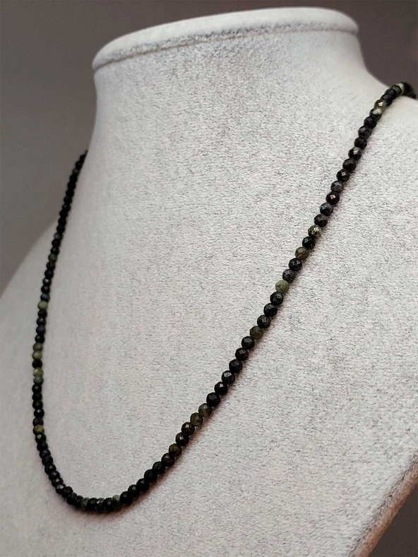 Serpantin (Yılan) Taşı 2,5mm 1000 Ayar Gümüş İpli Kolye (Sabit Klipsli) - Resim 2