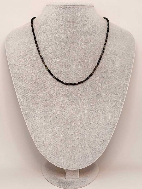 Serpantin (Yılan) Taşı 2,5mm 1000 Ayar Gümüş İpli Kolye (Sabit Klipsli) - Resim 3