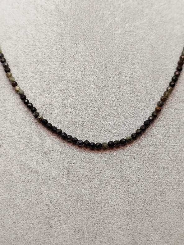 Serpantin (Yılan) Taşı 2,5mm 1000 Ayar Gümüş İpli Kolye (Sabit Klipsli) - Resim 4