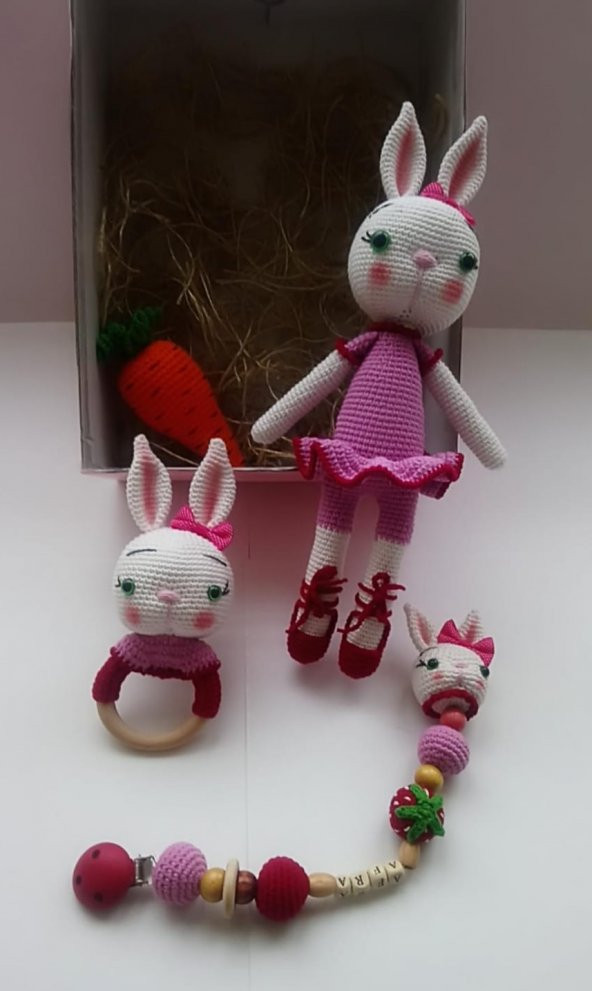 Tavşan Yeni Doğan Seti Amigurumi Organik Oyuncak - 3