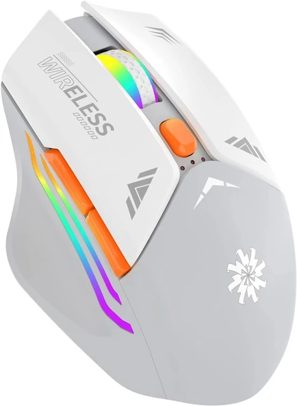 Beyaz RGB Şarjlı Kablosuz 1600DPI Işıklı Kablosuz Mouse Bwm1