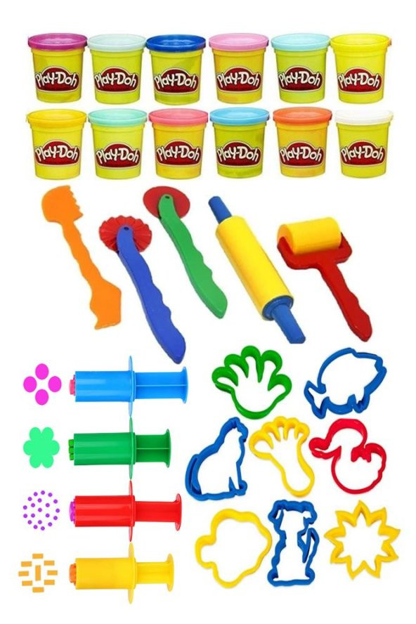 12 Renk Oyun Hamuru Kalıbı Merdane Silindir Kesici Şekiller ve Enjektör Seti 29 Parça 1 Paket Okul Kreş Ana Sınıfı Etkinlik Okul Öncesi