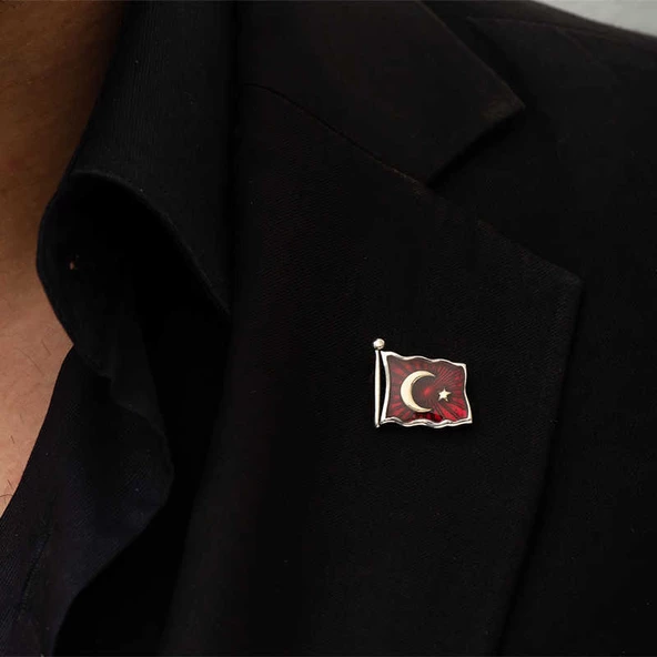 Gümüş Türk Bayrağı Rozet SL3325 - 2