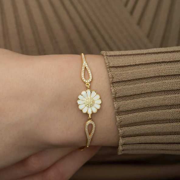 ​Gümüş Gold Papatya Bileklik - Resim 6