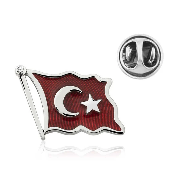Gümüş Türk Bayrağı Rozet SL3442