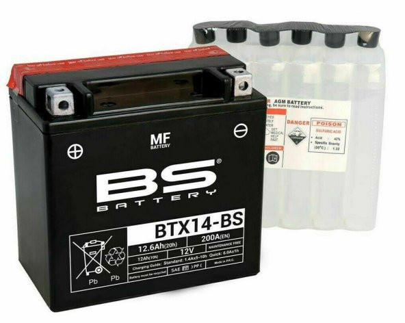 Bs Btx14-Bs 1997-2003 Honda VT 750 C Shadow Uyumlu Akü Sulu Akü
