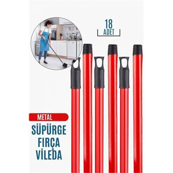 TransForMacion 10+8 ADET Vidalı Fırça Süpürge Vileda Sapı KIRMIZI