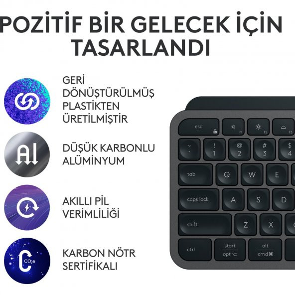 Logitech Mx Keys S Gelişmiş Aydınlatmalı Tam Boyutlu Kablosuz Türkçe Q Klavye - Siyah - 4