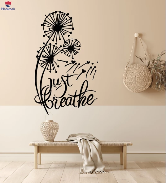 Oturma Odası, Yatak Odası Duvar Sticker Just Breathe Dandelions Çiçekler Meditasyon Çıkartmaları