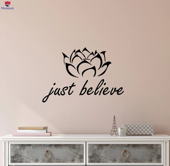 Oturma Odası, Yatak Odası Duvar Sticker Sadece Inanın Lotus Çiçeği Alıntı İlham Kelimeler Çıkartmalar ürün görseli