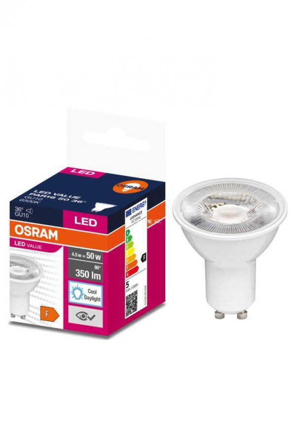 Osram Ledvalue 4,5W (50W) Par16 GU10 Spot Ampul 6500K Beyaz - 3 Adet Çanak Lamba - Resim 2