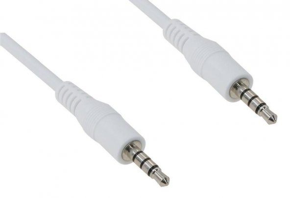 3.5 mm Stereo 4 Boğumlu (TRRS) Beyaz AUX Kablosu 1 Metre