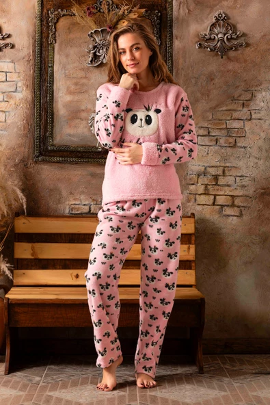 Nisanca Kışlık Kadın Welsoft Polar Pijama Takımı - Yeni Yıl Pijaması - 11
