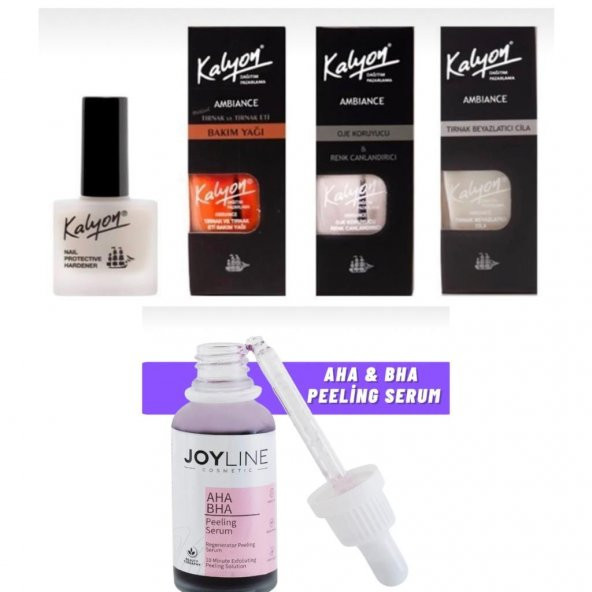 Kalyon Sertleştrici Bakım Yağı Koruyucu Beyazlatıcı 4 Lü Set+joy line Kırmızı Peeling Serumu 30ml Aha %30 Bha %2