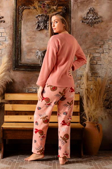 Nisanca Kışlık Kadın Welsoft Polar Pijama Takımı - Yeni Yıl Pijaması - 7
