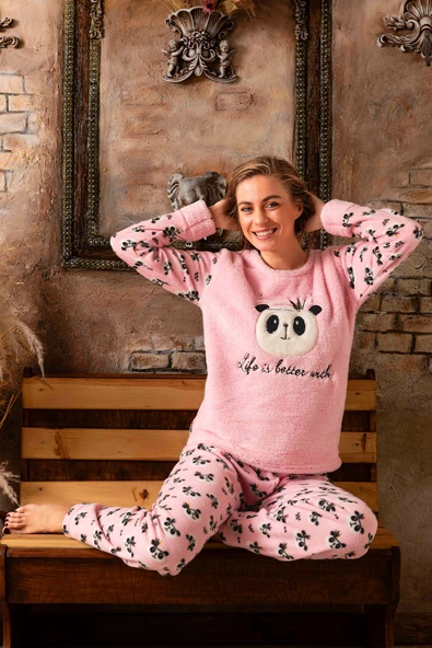Nisanca Kışlık Kadın Welsoft Polar Pijama Takımı - Yeni Yıl Pijaması - 10