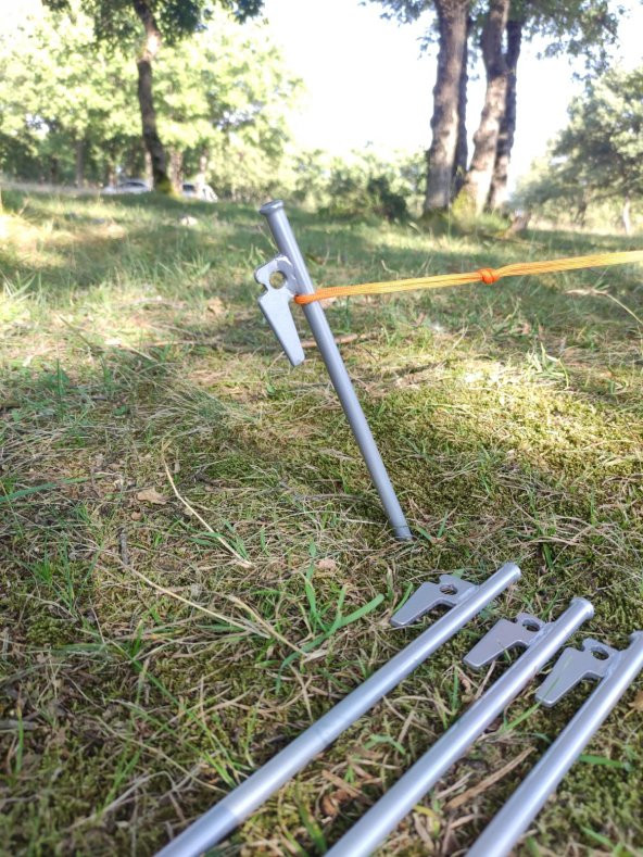 4 Adet 40 cm Gri Demir Çadır Çivisi, Çadır Kazığı, Kaymaz Kancalı Kazık - 5