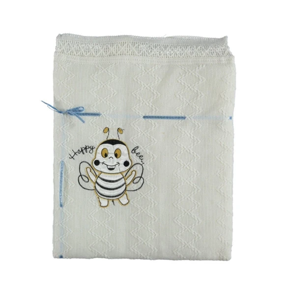 Mini Crema Elyaflı Arı Nakışlı Battaniye