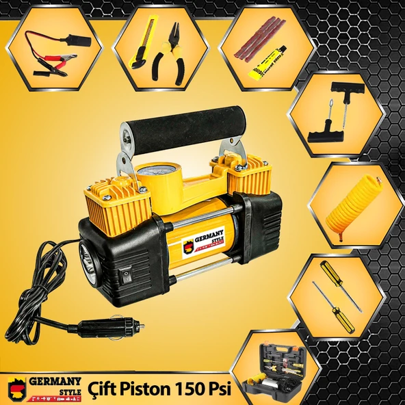 Germany Style Çift Pistonlu 12 V 150 Psi 85 Lt Araç Araba Lastik Bot Şişirme Kompresörü Lastik Tamir Kiti Hediye - 2