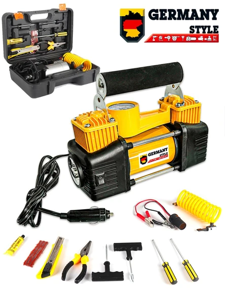 Germany Style Çift Pistonlu 12 V 150 Psi 85 Lt Araç Araba Lastik Bot Şişirme Kompresörü Lastik Tamir Kiti Hediye - 3