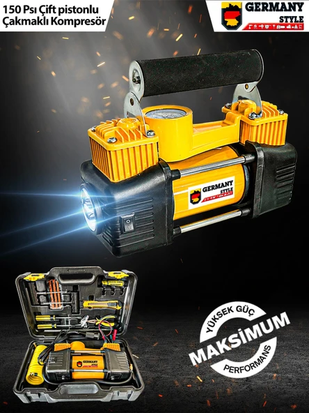 Germany Style Çift Pistonlu 12 V 150 Psi 85 Lt Araç Araba Lastik Bot Şişirme Kompresörü Lastik Tamir Kiti Hediye - 4