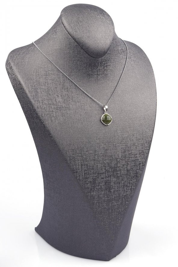 Yeşim Doğal Taş Gümüş Renkli Kolye - Resim 2