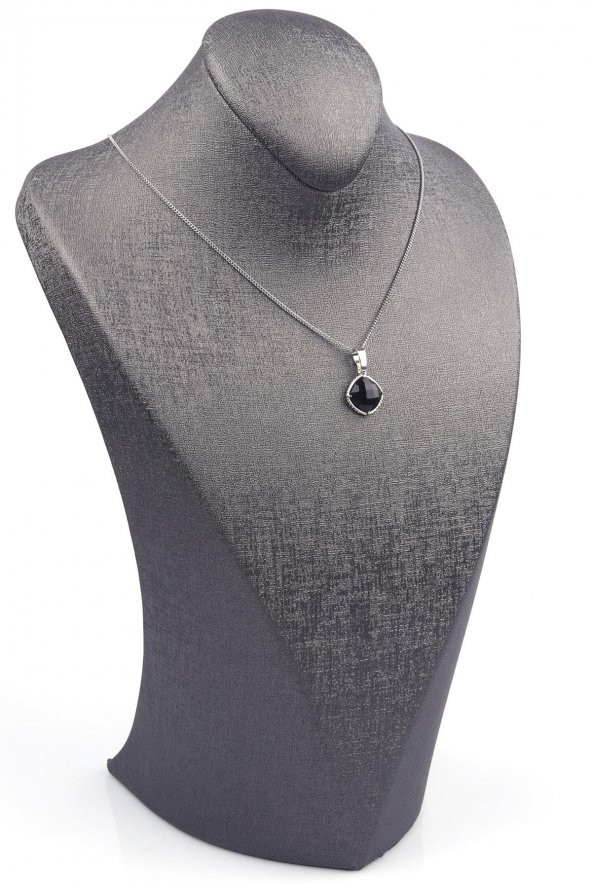 Obsidyen Doğal Taş Gümüş Renkli Kolye - Resim 2