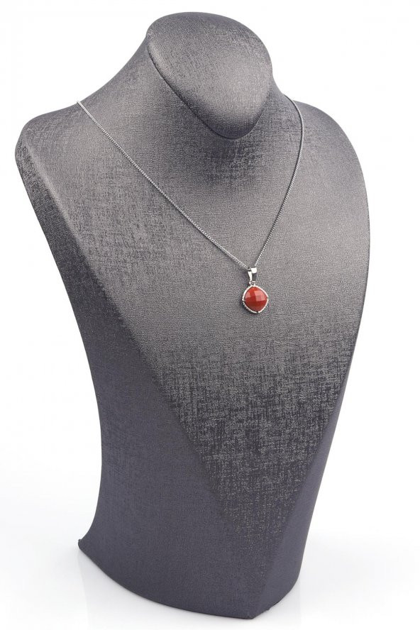 Red Jasper Doğal Taş Gümüş Renkli Kolye - 2