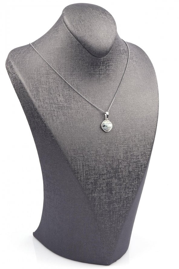 Opalit Doğal Taş Gümüş Renkli Kolye - Resim 2