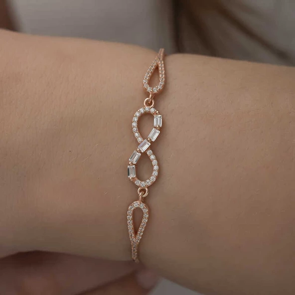 Gümüş Rose Baget Taşlı Sonsuzluk Bileklik SL4421 - Resim 2